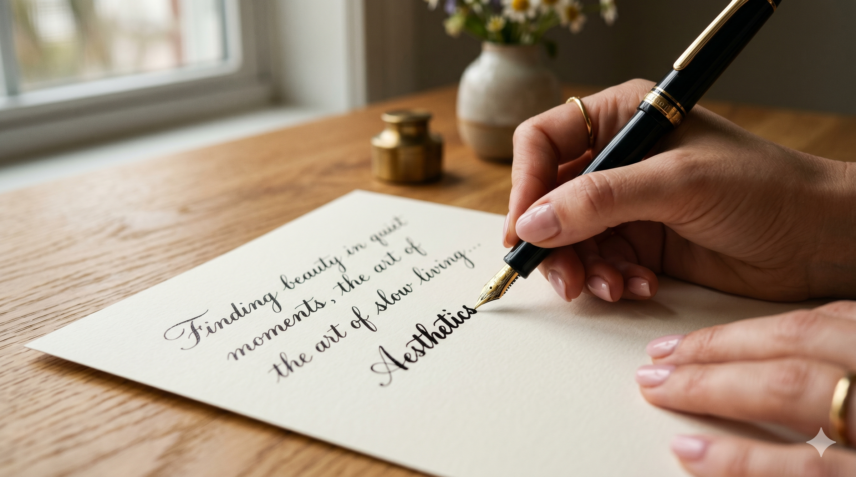 Nahaufnahme einer eleganten Handschrift auf Papier mit einem Füller