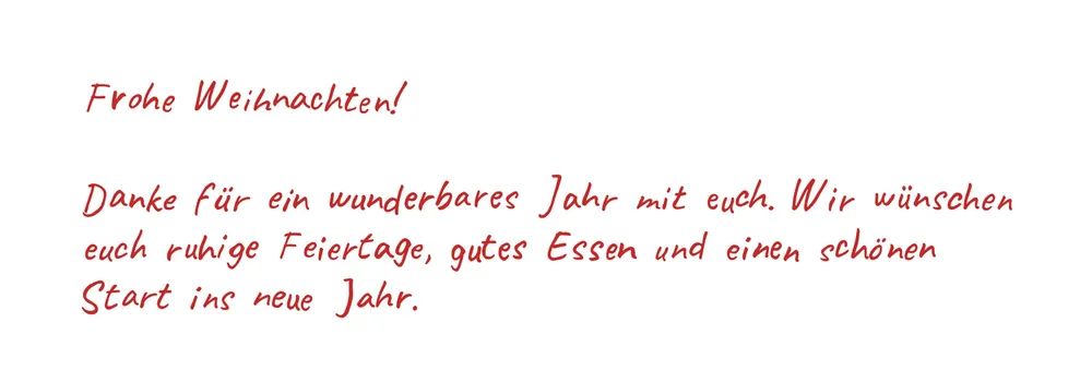 Weihnachtskarte in roter Handschrift, mit GPTGenie erstellt